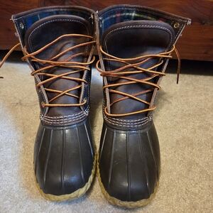 L.L. Bean Brown and Flannel Lined Winter Rain Boots Waterproof Design